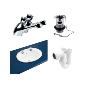 Inset Basin with Essential Non-Concussive Tap (pair), Waste and Trap