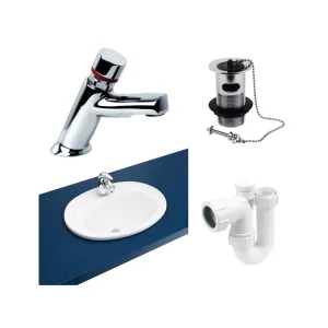 Inset Basin with Deluxe Non-Concussive Tap (single), Waste and Trap